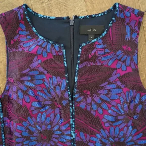 J.CREW Shift‎ Dress Womens Size 4 Midnight Floral Jacquard Sleeveless Split Neck - Picture 6 of 9